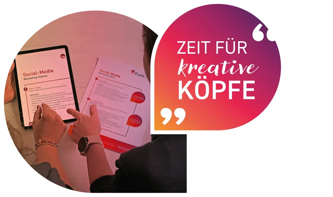 Sprechblase mit dem Schriftzug „Zeit für kreative Köpfe“
